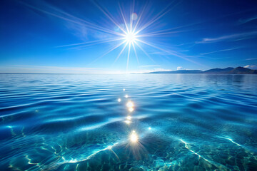 Wall Mural - Sunlight Sparkling on a Calm Blue Water Ripple Surface