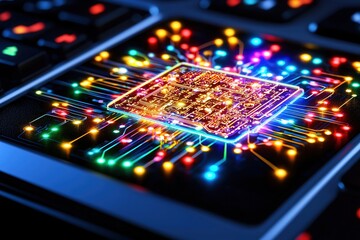 Poster - Vibrant Circuit Board Technology Digital Innovation Microchip Glow