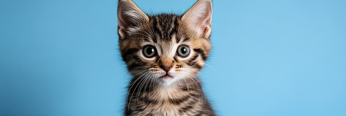 Close-Up Portrait of a Surprised Kitten with a Colorful Background in Minimalist Style