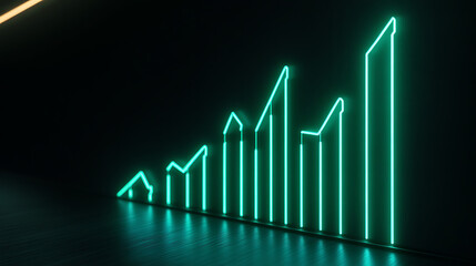 Wall Mural - Neon neon green graph glowing on a black background highlighting significant business growth.