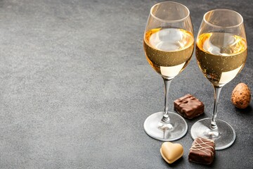 Romantic Celebration Two Glasses Sparkling Wine Chocolates Dark Chocolate Milk Chocolate