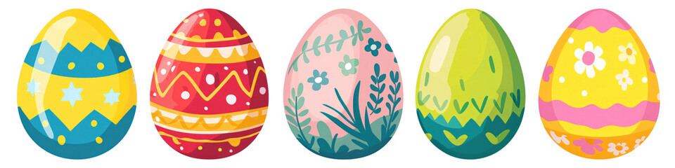 Wall Mural - PNG Colorful decorative Easter eggs, isolated element set, transparent background