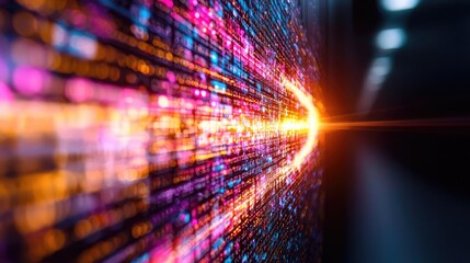 Digital data stream, flowing light, technology, abstract background, website header