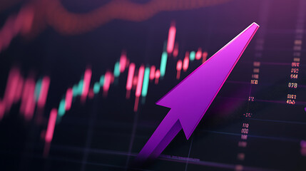 Canvas Print - Violet sharp upward arrow on a stock market graph dark setting high detail