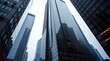 © BONDET LUCKY - Precise architectural color photography of Toronto's Financial District skyscrapers during a soft rain. The image will highlight reflective surfaces, sharp lines