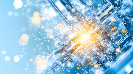 Aufkleber - A vibrant, abstract representation of digital technology, featuring bright sparks and shimmering lights against a blue background