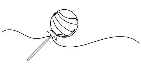 Aufkleber -  lollipop sticks vector one line continuous drawing illustration. Hand drawn linear silhouette icon. Minimal outline design element for print, banner, card, wall art poster, candy.