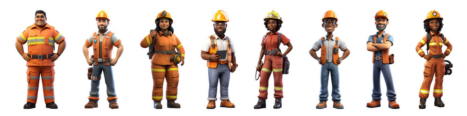 PNG Diverse construction worker characters, isolated element set, transparent background