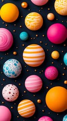 Wall Mural - A stunning cosmic scene with planets made of marble like textures orbiting amidst glowing nebulas and fine streaks of gold for an elegant celestial theme 