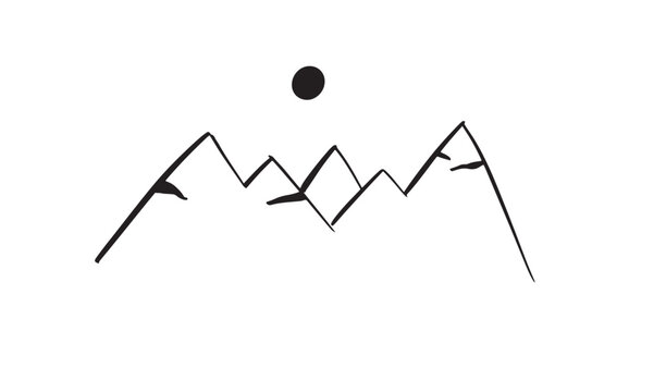 mountain nature art outline drawing hill forest range peak product object adventure abstract mountain sun black color rock line climbing rock art element line graphic label mountain hill engraving 