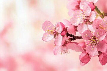 Poster - Blossoming pink cherry flowers invite serenity and calm in a peaceful spring garden during daylight. Generative AI