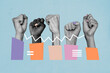 © deagreez - Composite trend artwork sketch image photo collage of huge hand hold sleeve gesture nonverbal language fist up vote power straight