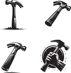 Hammer  black and white silhouette assets in vector farm 