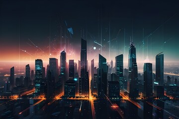 Wall Mural - abstract business modern background with cityscape double exposure Generative AI