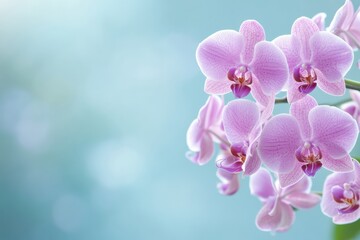 Poster - Beautiful pink orchids with blurred background creating inviting space for text placement and design elements. Generative AI