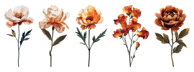 PNG Aesthetic flower, isolated element set, transparent background