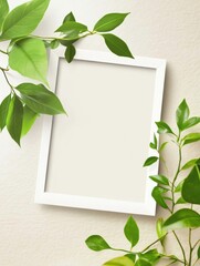 Leinwandbilder - Bright and airy mock up space for text surrounded by fresh green leaves on a light background. Generative AI
