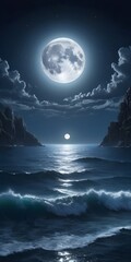 Wall Mural - full moon over the sea nights view