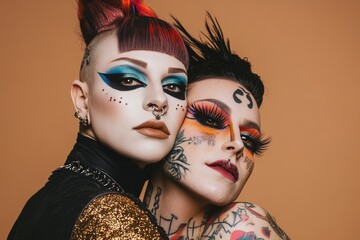 Poster - Two individuals with creative facial designs and makeup, ready for a themed event or costume party