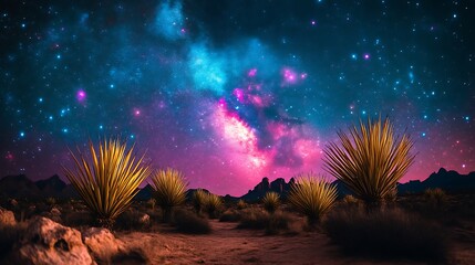 Desert Landscape Underneath a Vibrant Night Sky
