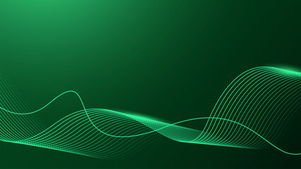 abstract shining wave lines on dark green background. dynamic wave pattern. futuristic technology co