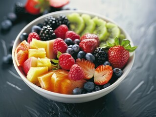 Canvas Print - A fresh and colorful bowl of mixed summer fruits, ideal for a healthy snack or refreshing treat.