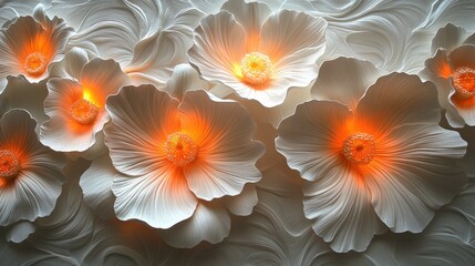 Poster - white glowing flowers in textured background with bas relief design for artistic and decorative use