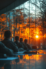 Poster - A leadership workshop in a modern briefing room, where officers discuss strategic planning and mental resilience with junior ranks,