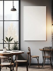 Poster - Bright and minimal interior space with empty wall ready for artwork or text in a cozy setting. Generative AI