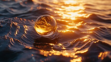 Poster - A floating orb surrounded by rippling waves of golden light