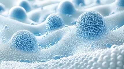 Poster - close-up of water droplets on a blue surface creating a spherical effect in an abstract background