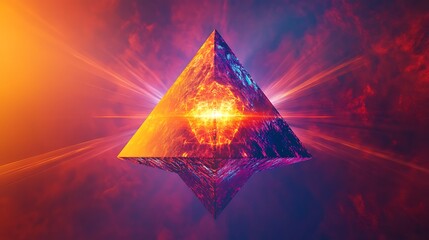 Poster - A floating pyramid with abstract patterns radiating energy beams