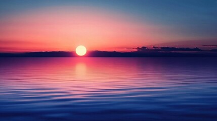 Aufkleber - Vibrant sunset over tranquil water with spacious area for text and serene colors illuminating the sky. Generative AI