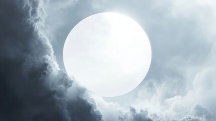 Aufkleber - Bright moon peeking through thick clouds in a nighttime sky with an empty space for text placement. Generative AI