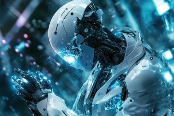 Poster - Futuristic humanoid robot displaying advanced technology in a digital environment