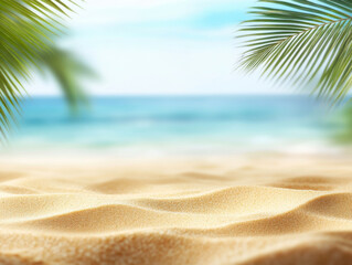 Wall Mural - Sand with blurred Palm and tropical beach bokeh background