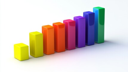 Aufkleber - Array of rainbow-colored D bars in a row, gradually increasing in height, with smooth shadows and reflections