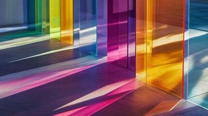 Aufkleber - Array of rainbow-colored D bars in a row, gradually increasing in height, with smooth shadows and reflections