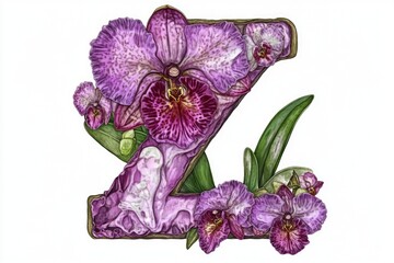 Canvas Print - A decorative illustration of the letter Z adorned with purple flowers