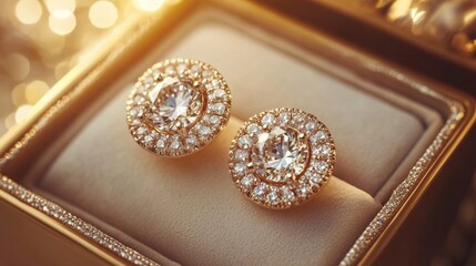 Aufkleber - A beautiful image of diamond earrings nestled in a luxurious jewelry box, with soft lighting that accentuates their sparkle and showcases their elegance