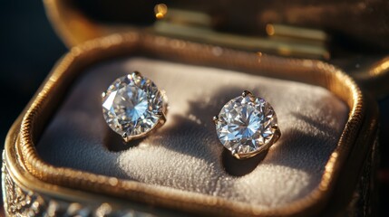 Aufkleber - A beautiful image of diamond earrings nestled in a luxurious jewelry box, with soft lighting that accentuates their sparkle and showcases their elegance