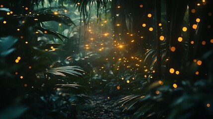 Aufkleber - A glowing fireflies in jungle
