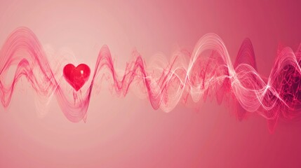 Poster - a digitally created visualization of heart waves pulsating in synchronization, with a gradient backg