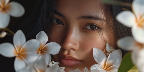 Wall Mural - A close-up shot of a woman surrounded by flowers