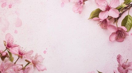 Poster - Delicate pink cherry blossoms scattered on a soft background with ample space for text and creative designs. Generative AI