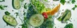 © Marta  Maksymiv - Green fruit, vegetables, smoothie falling into jeans on white background. Concept of weight loss, detox, diet, healthy clean nutrition
