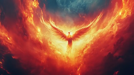 Leinwandbilder - A glowing phoenix rising from a fiery abstract landscape