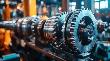 Poster - Close Up View of Interlocking Metal Gears and Machinery Components in Industrial Setting
