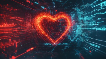 Wall Mural - A vibrant heart wave chart displayed on a digital interface, with pulsing animations that capture the attention and represent heart health