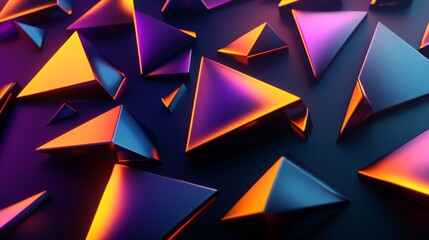 Poster - collection of abstract triangle shapes in bold colors, forming a vibrant, layered pattern with depth